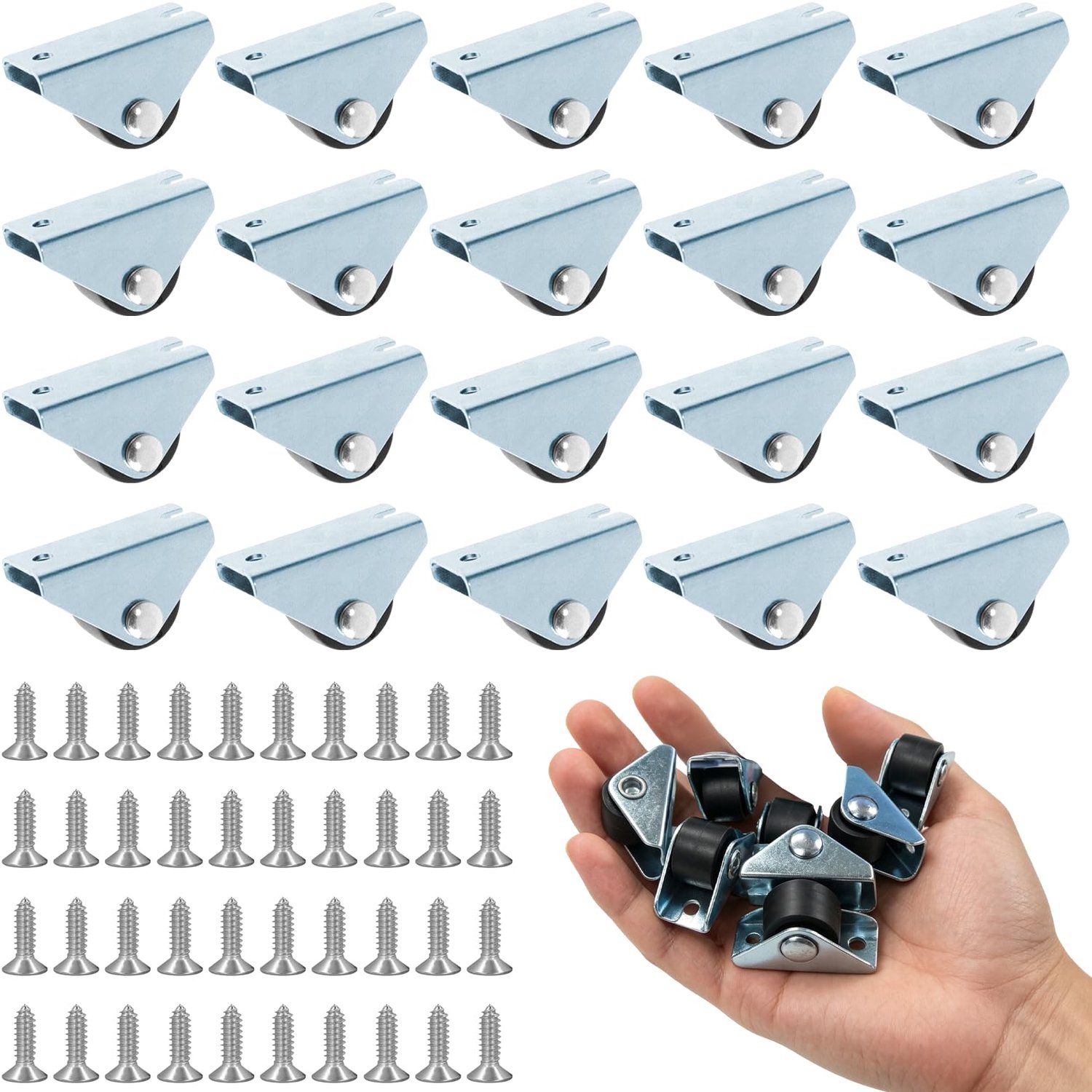 Set van 20 Mini Meubelwielen met 40 Schroeven