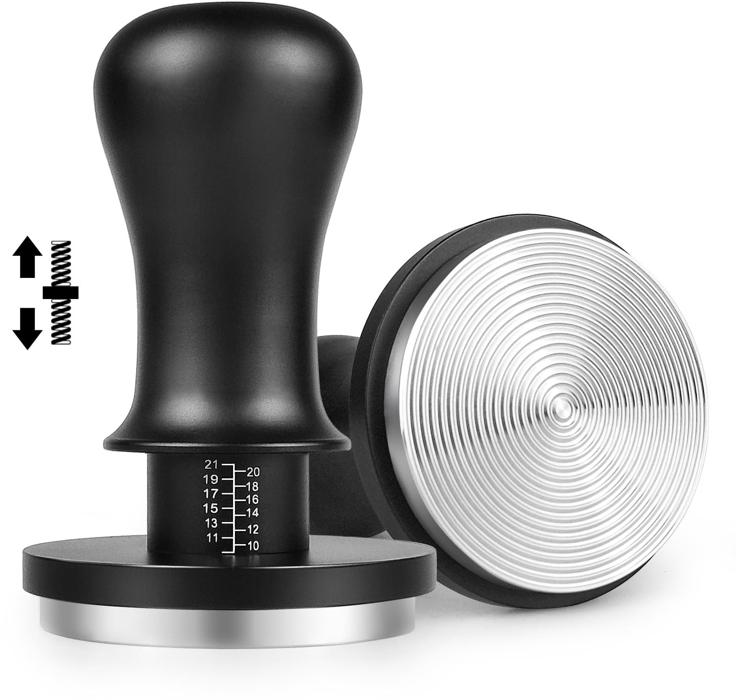 Koffietamper 54 mm - Gekalibreerd - Roestvrij Staal - Geribbelde Basis - 13,6 kg Aandrukkracht - Bodemloze Portafilter - Espressotamper