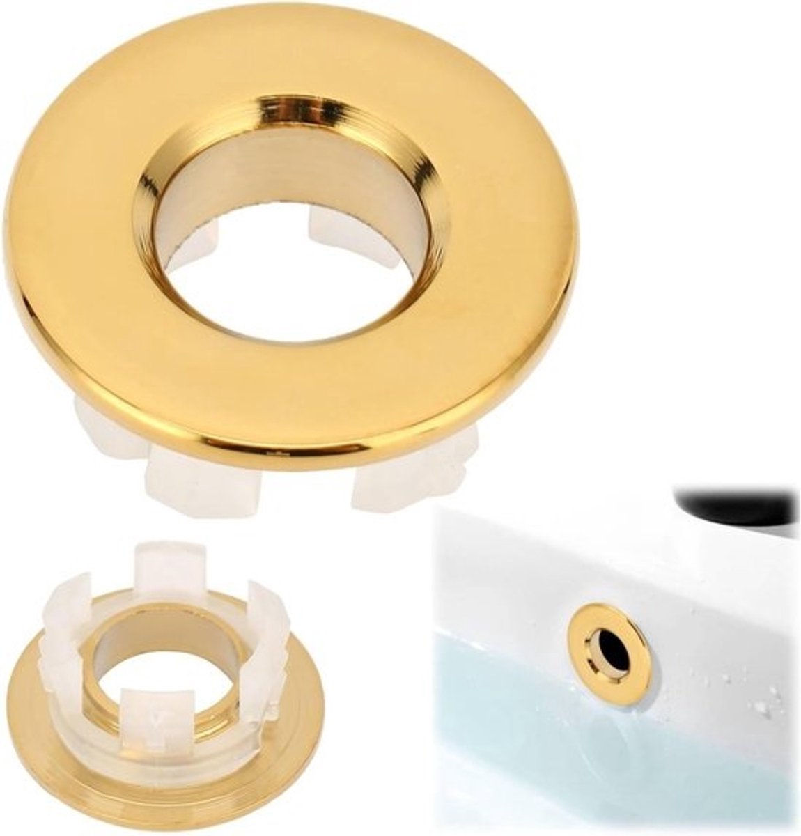 Overloopafdekset voor badkamerwastafel - Inzetonderdelen voor ronde gaten - Decoratieve ringen - Zinkmateriaal