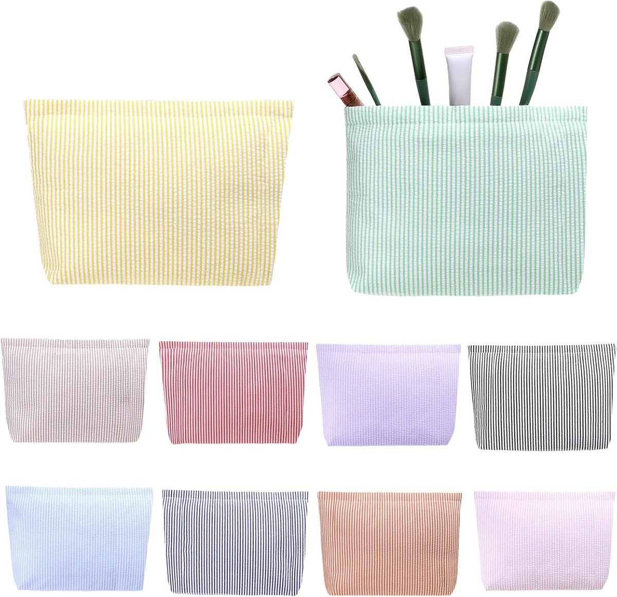 10 make-uptassen van Seersucker gestreept van polyester (10 kleuren) toilettas voor op reis, licht en elegant, ideaal - ShopVlot
