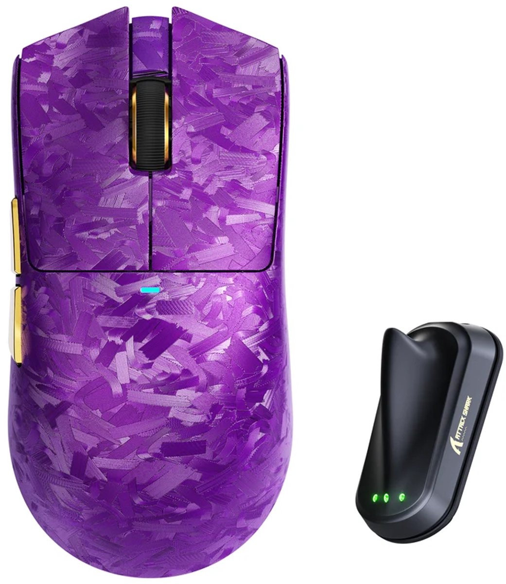 Attack Shark X11 Ultra Gaming Muis - Draadloos - 59g - 42000 DPI - Paars