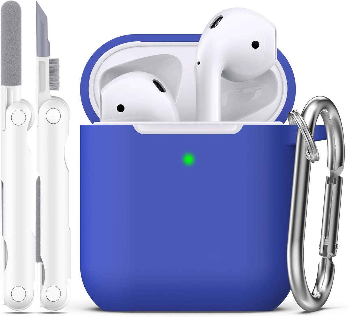 Compatibel met AirPods 2e generatie 2019,1e generatie 2016 hoes met reinigingsset en sleutelhanger,Zachte siliconen bescherming voor Apple AirPods Case,Blauw