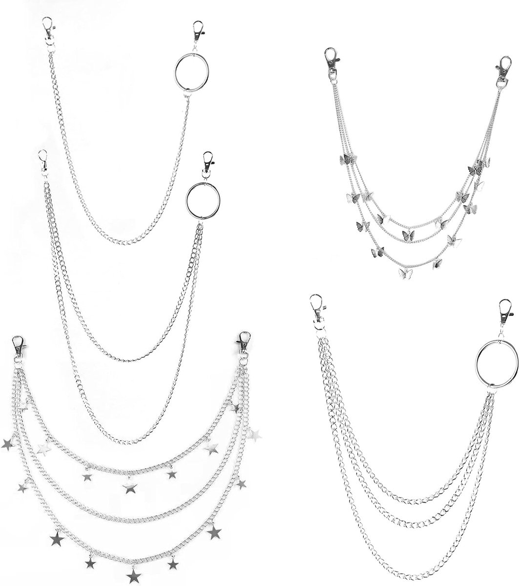 5 Stuks Sleutelhanger Jeans Portemonnee Hip Hop Broek Riem Broek Taille Meerlaagse Punk Gothic Metalen Ketting Accessoire Voor Mannen Vrouwen | Riem broek ketting taille ketting multi-layer punk gothic metalen ketting accessoire voor mannen vrouwen