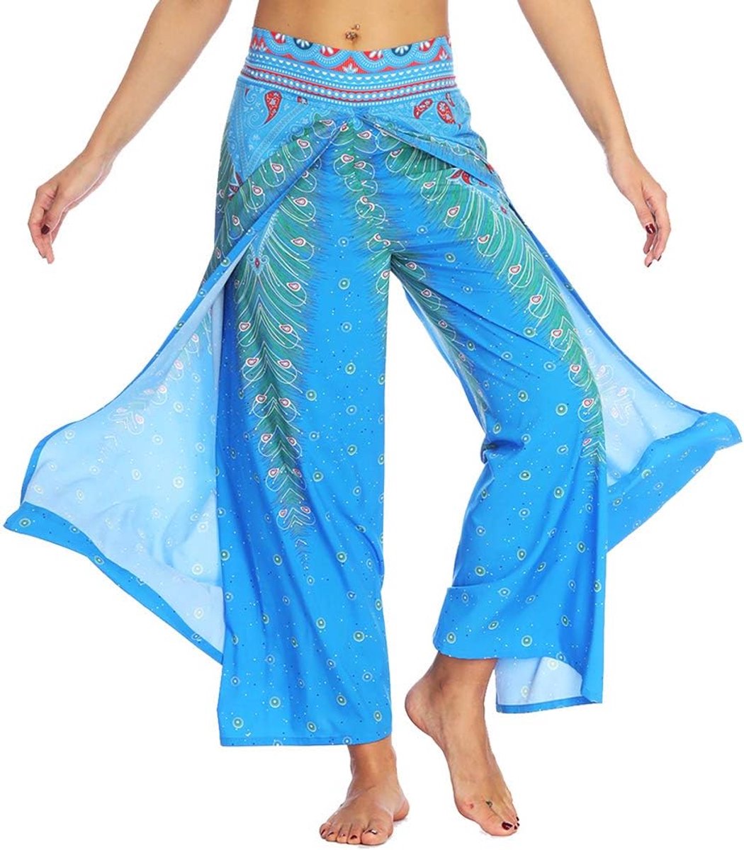 Yogabroek voor dames, met split, wijde pijpen, boho-patroon, hippie, baggy broek