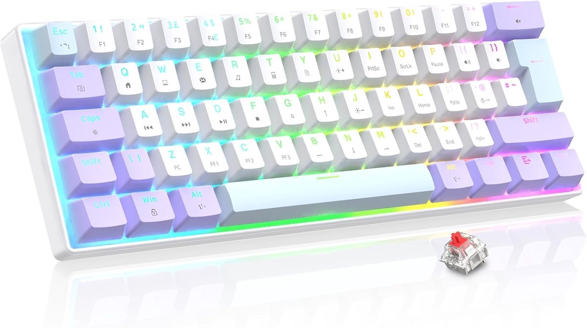 Magic-Refiner 60% Mechanisch Gaming Toetsenbord – UK Layout, RGB Achtergrondverlichting, PBT Toetsenkappen, Hot-Swap, Bedraad Toetsenbord (Lavendel)