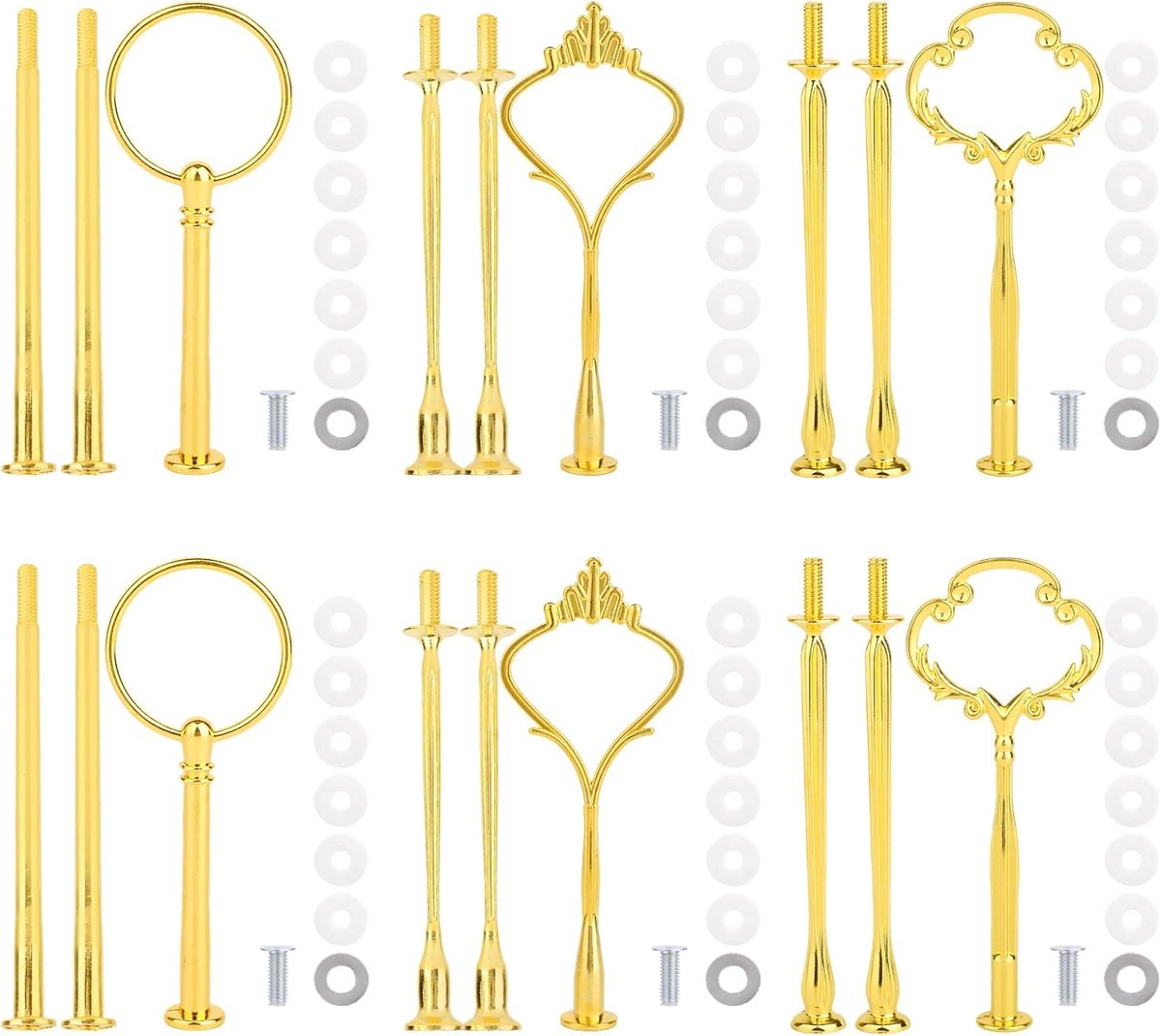 6 Sets van 3-Laags Taartstandaard Hardware Kit, Etagère Plaatbevestigingen Stapelbare Gouden Metalen Taartstandaard Hardware voor Bruiloften en Dessertpresentaties