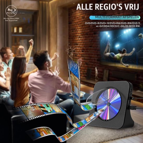 Dvd-speler voor tv, all-region, desktop, dvd/cd-speler voor thuis, met bluetooth-luidsprekers, display, wekker, FM-radio met cd-speler, USB-kaart, afspelen, inclusief afstandsbediening — afbeelding 3