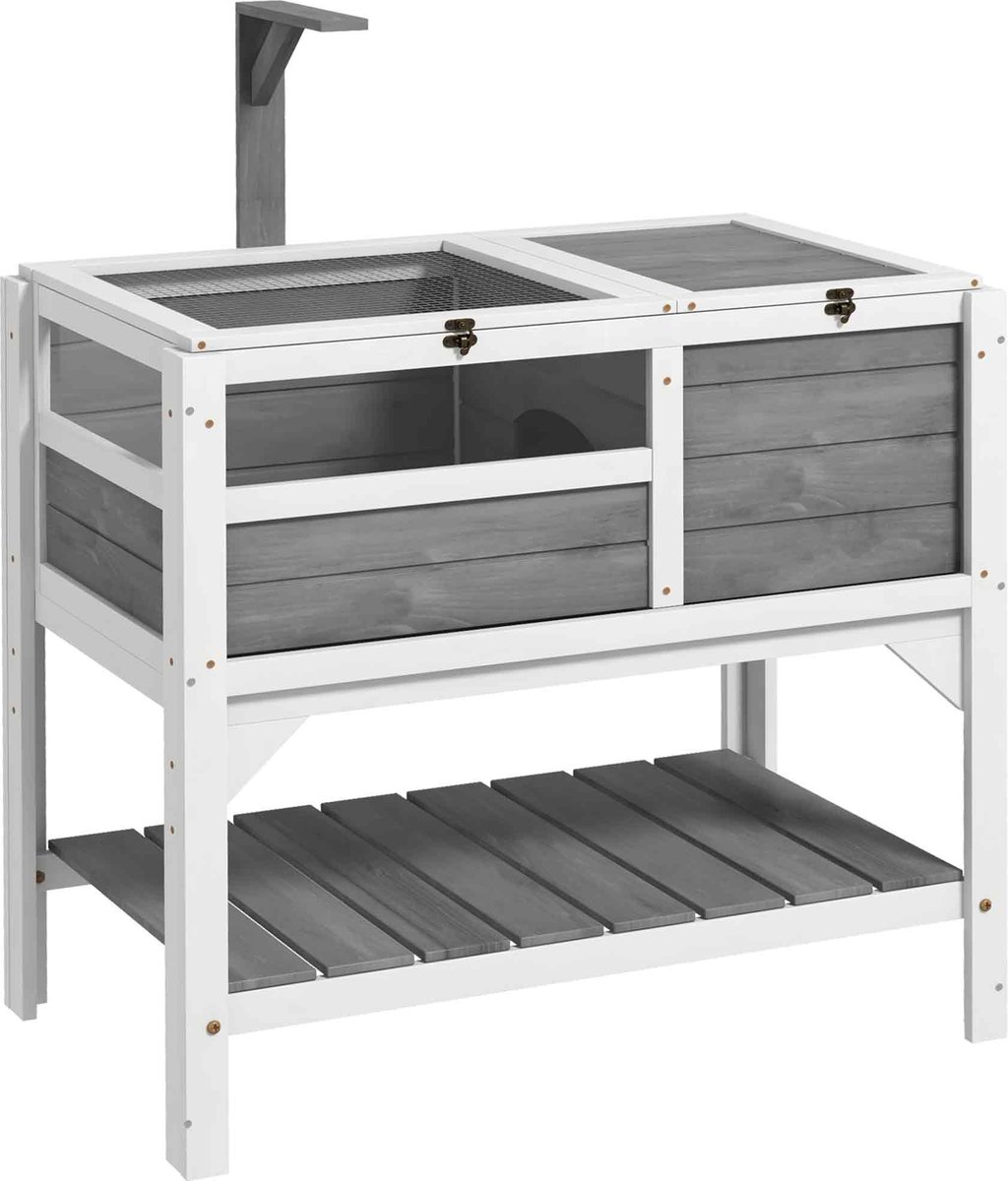 PawHut Tortoise House-Tannenholz, Metall-84L x 51B x 103H cm-Hellgrau