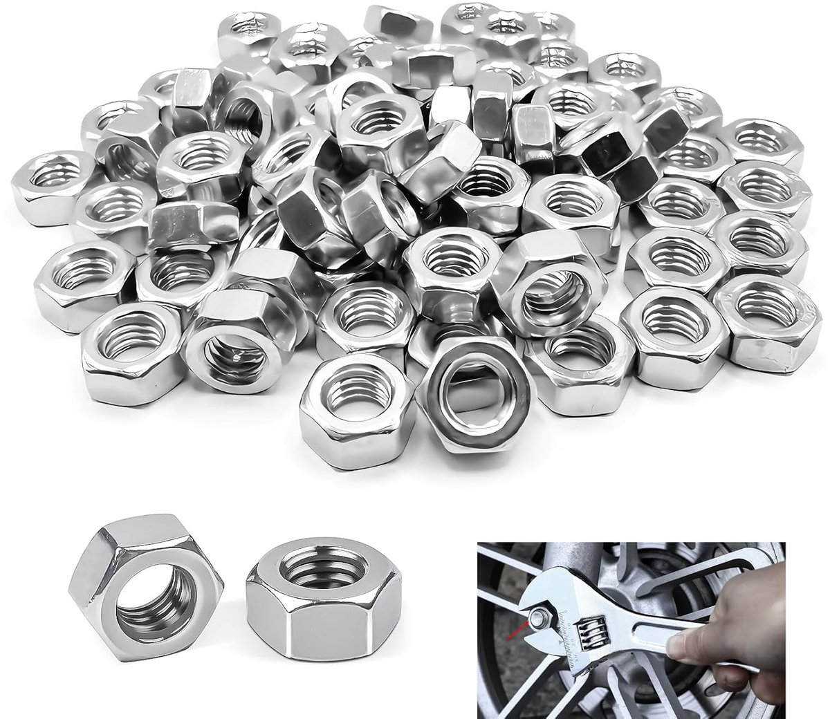 Pack of 100 M6 Hexagon Stainless Steel Nuts M6 Standard DIN 934 ISO 4032 Metric Thread, Corrosion Resistant, Hex - ShopVlot