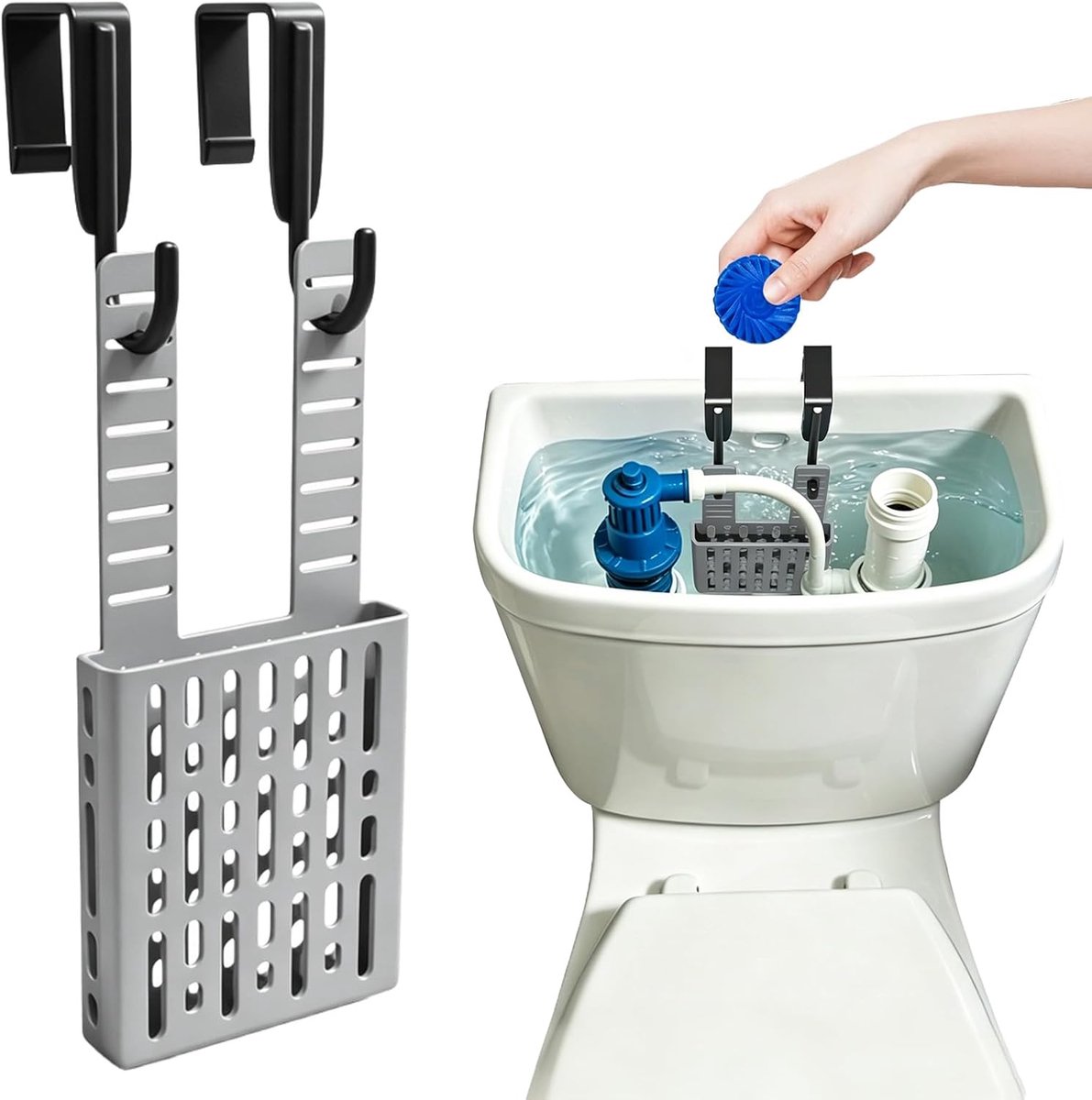 Toilet Reservoir Tablet Houder Hangende Siliconen Mand met Roestvrije Haak - ShopVlot