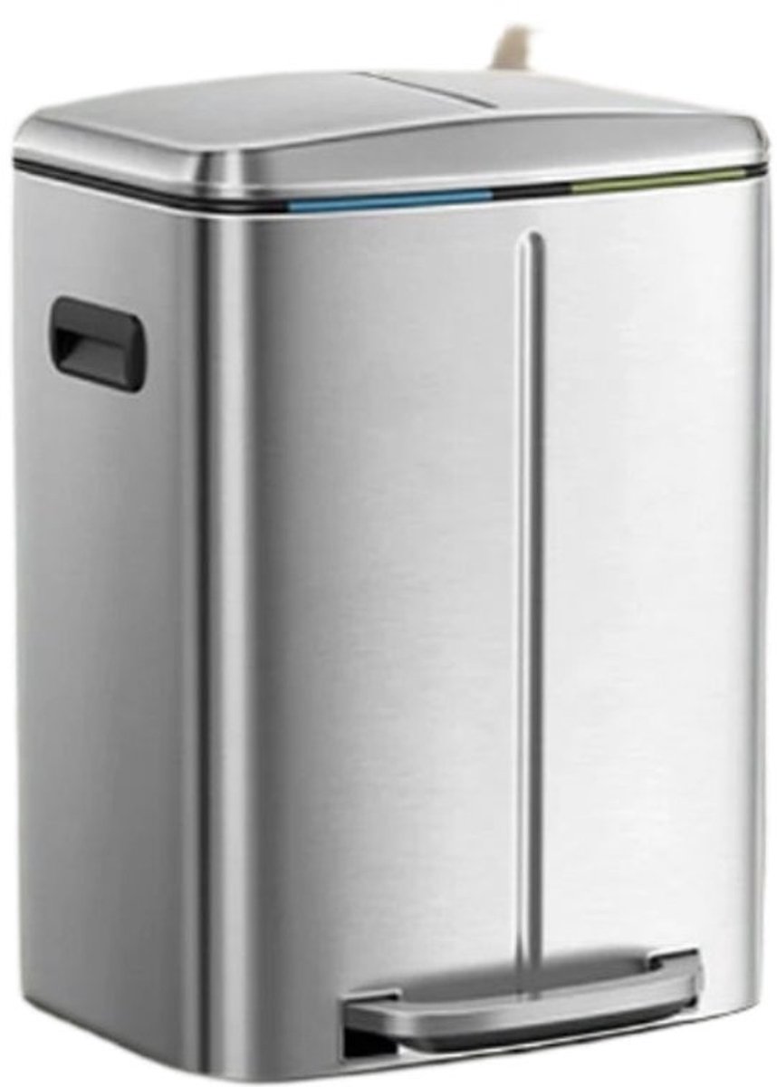 40L Dual Compartment Trash Can - afvalscheidingssysteem - Metalen afval Bin - Hygiënische pedaalbewerking - 44,5 cm x 36 cm x 60 cm