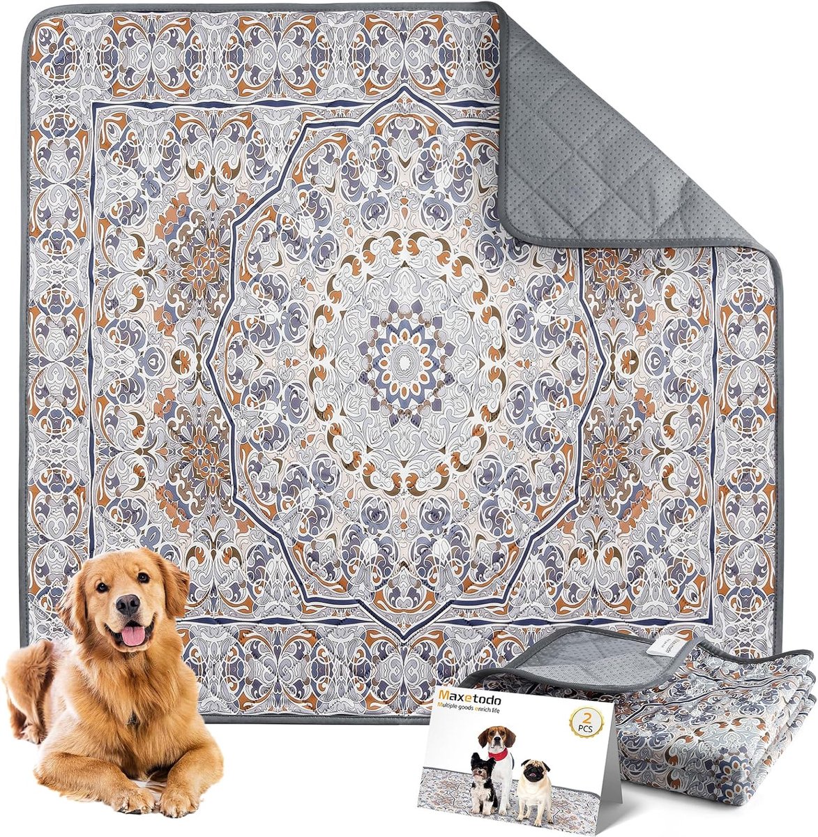 Pack of 2 Reusable Dog Cushions, 92 x 92 cm, Absorbent, Waterproof, Non-Slip and Washable, Washable Dog Training - ShopVlot