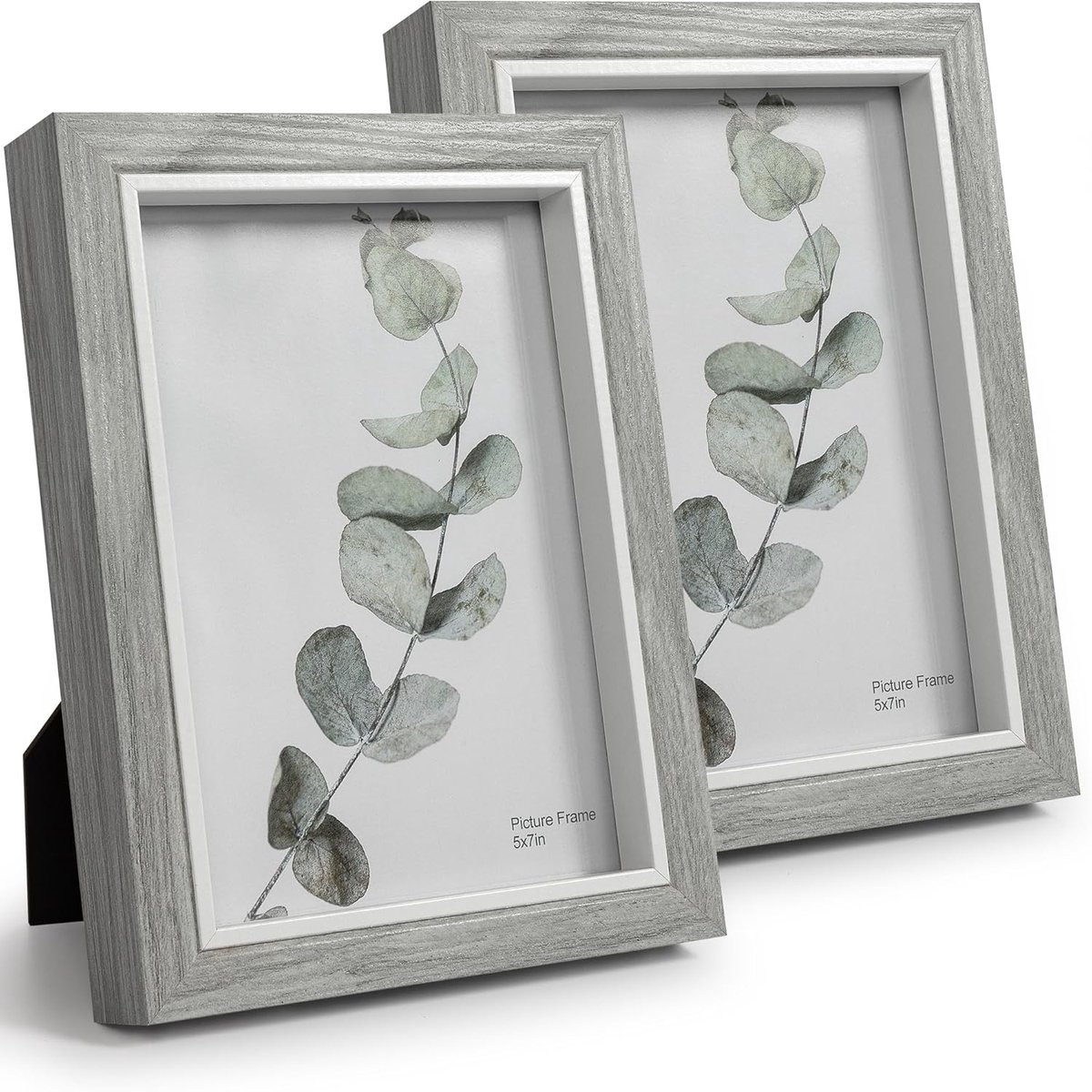 Afuly Grey Picture Frame 7x5 Box Wooden Picture Frame Freestanding or Wall Hanging Wedding, 2 pcs - ShopVlot