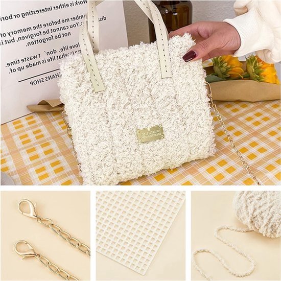 18-delige haaknaaldset voor breien, handgemaakte tas en meshcreaties, inclusief borduur- en plasticcanvasgereedschap in beige — afbeelding 2