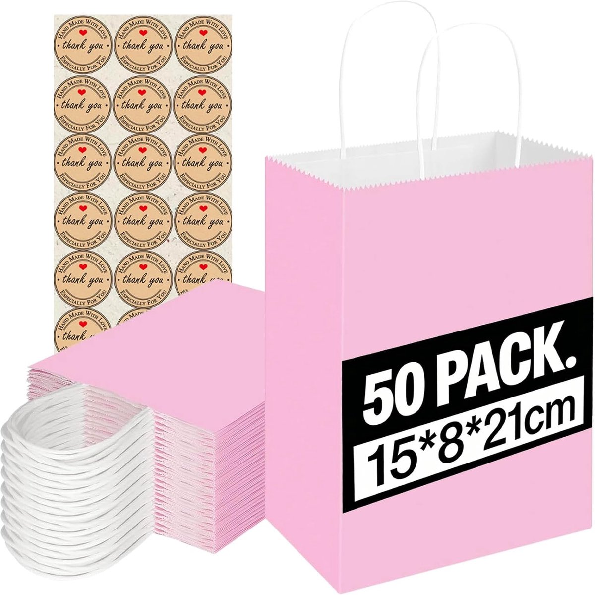 Geschenkzakjes met handvat, kleine papieren zakken met stickers, 130 g/m² kraftpapieren zakken, feestzakjes voor - ShopVlot