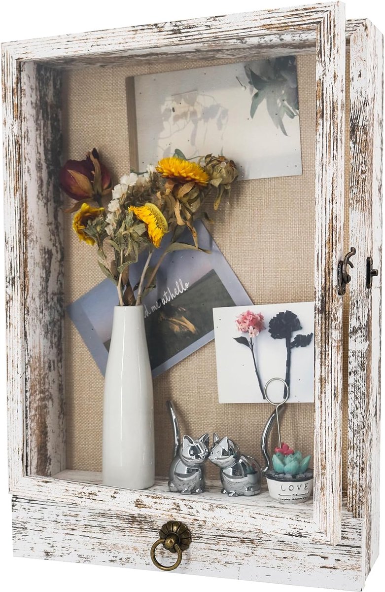 FramePro 11x16 Deep shadow box frame with drawer and soft line back,wooden display case memory box real glass for - ShopVlot
