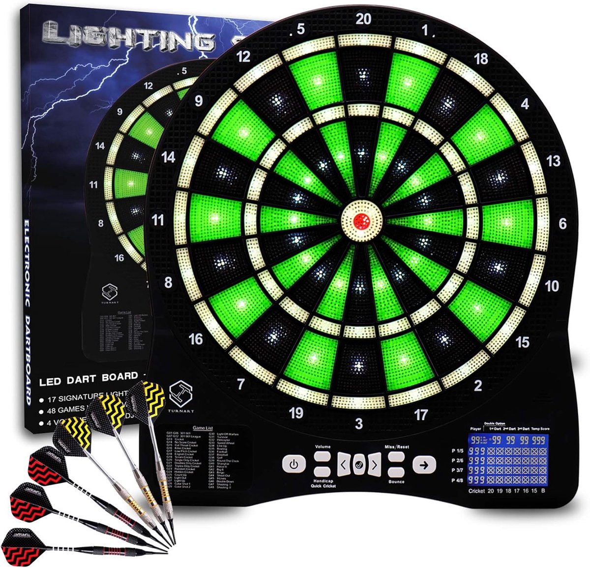 Electronic Dart Board with LED Illuminated Figures - Professional E Dart Board, 6 Soft Darts Included - ShopVlot