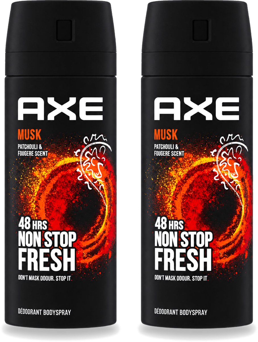 2 x Axe - Deodorant Bodyspray - 48hrs Non Stop Fresh - Musk - Patchouli & Fougere - 150 ml - Voordeelverpakking - 2 stuks