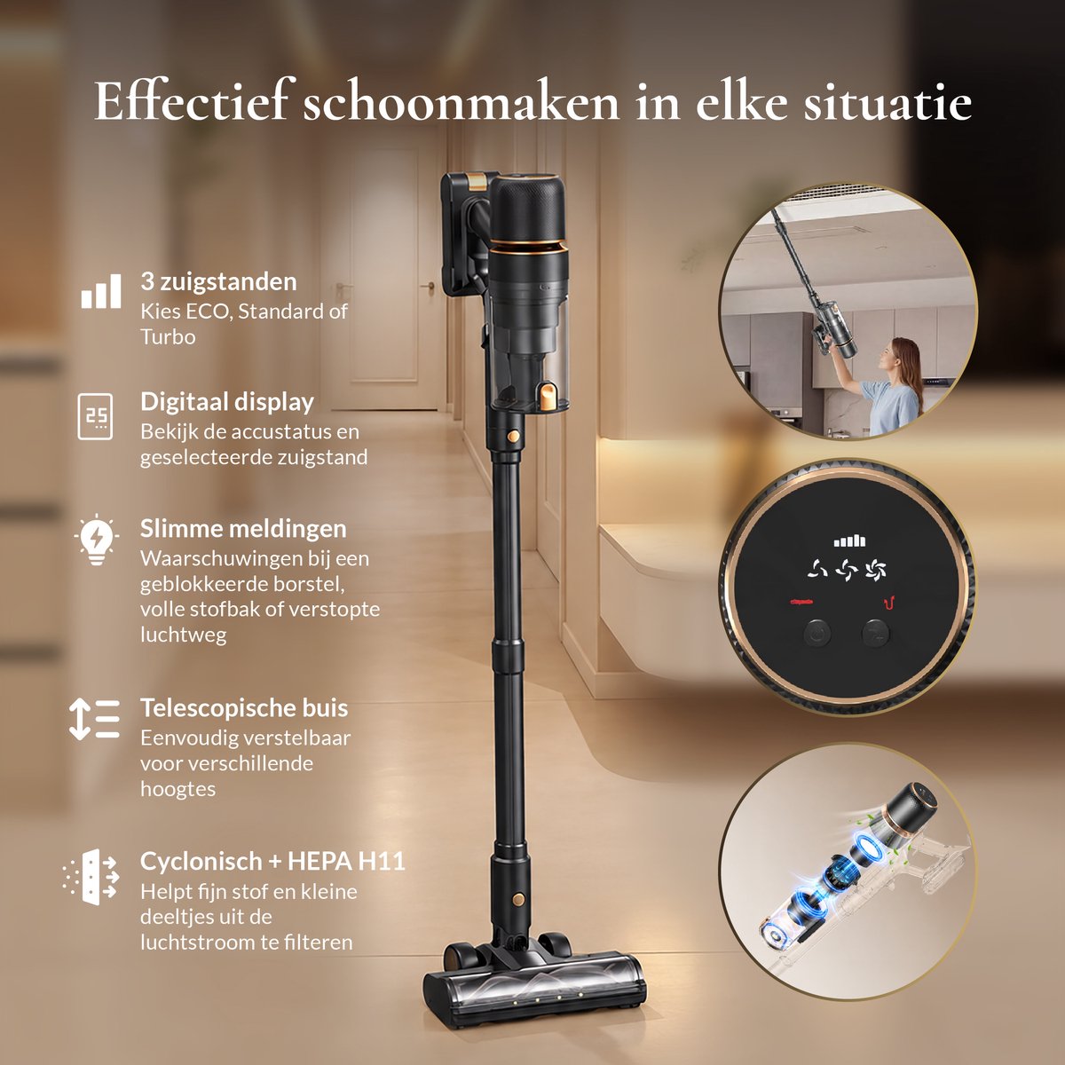 Rovelle 3in1 Draadloze Steelstofzuiger met Turbo functie - afbeelding 2
