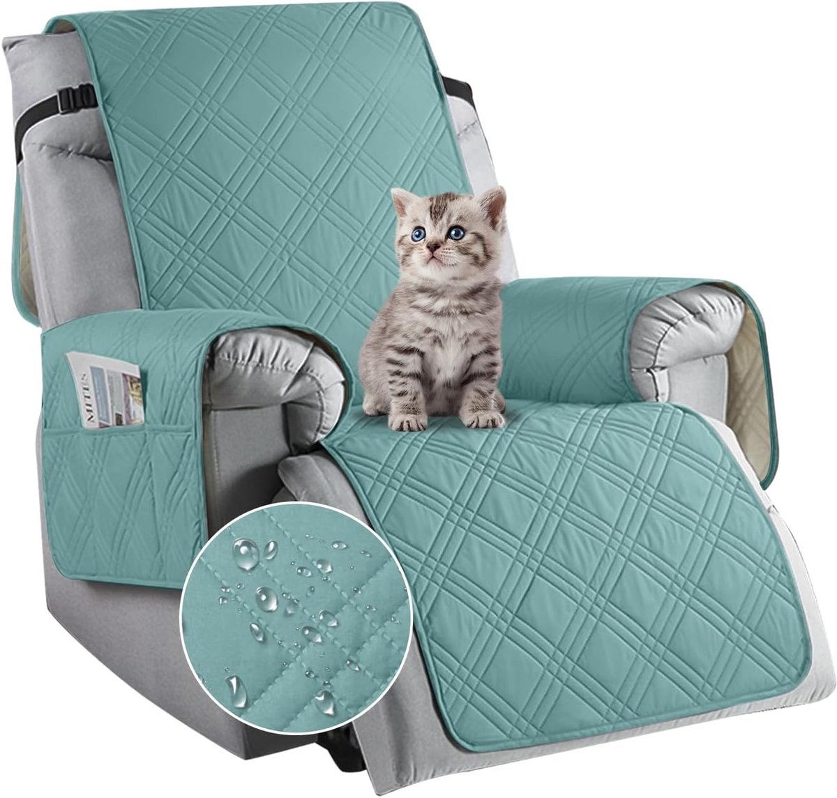 Fauteuilbeschermer Relaxstoel - Stretch Stoelbeschermer Lichtblauw - Armleuningen - Ademend en Zacht - ShopVlot