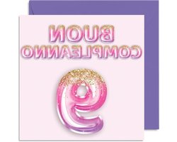 Stuff4 9e verjaardagskaart voor meisjes - Roze-violette glitterballonnen - Happy Birthday-kaart voor een 9-jarig meisje, dochter, zus of nichtje, 145 mm, negende verjaardag