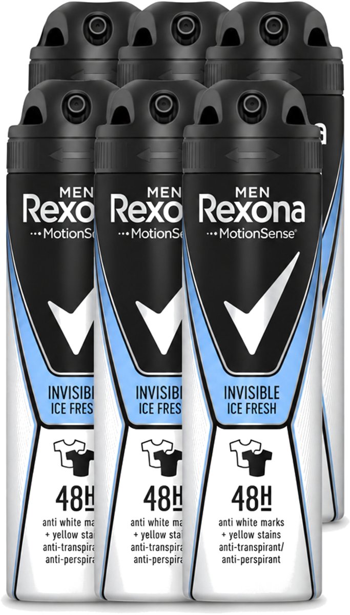6 x Rexona Men - Invisible Ice Fresh - Deodorant Spray - 150 ml - Voordeelverpakking - 6 stuks