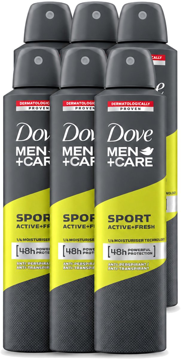 6 x Dove - Deodorant - Spray Men - Sport Active + Fresh - Energiek en verfrissend - 250 ml - Voordeelverpakking - 6 stuks
