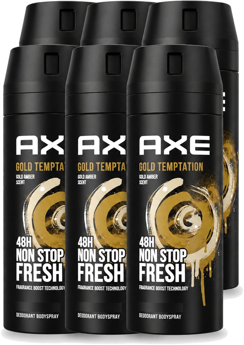 6 x Axe - Deodorant Bodyspray - 48hrs Non Stop Fresh - Gold Temptation - Gold Amber - 150 ml - Voordeelverpakking - 6 stuks