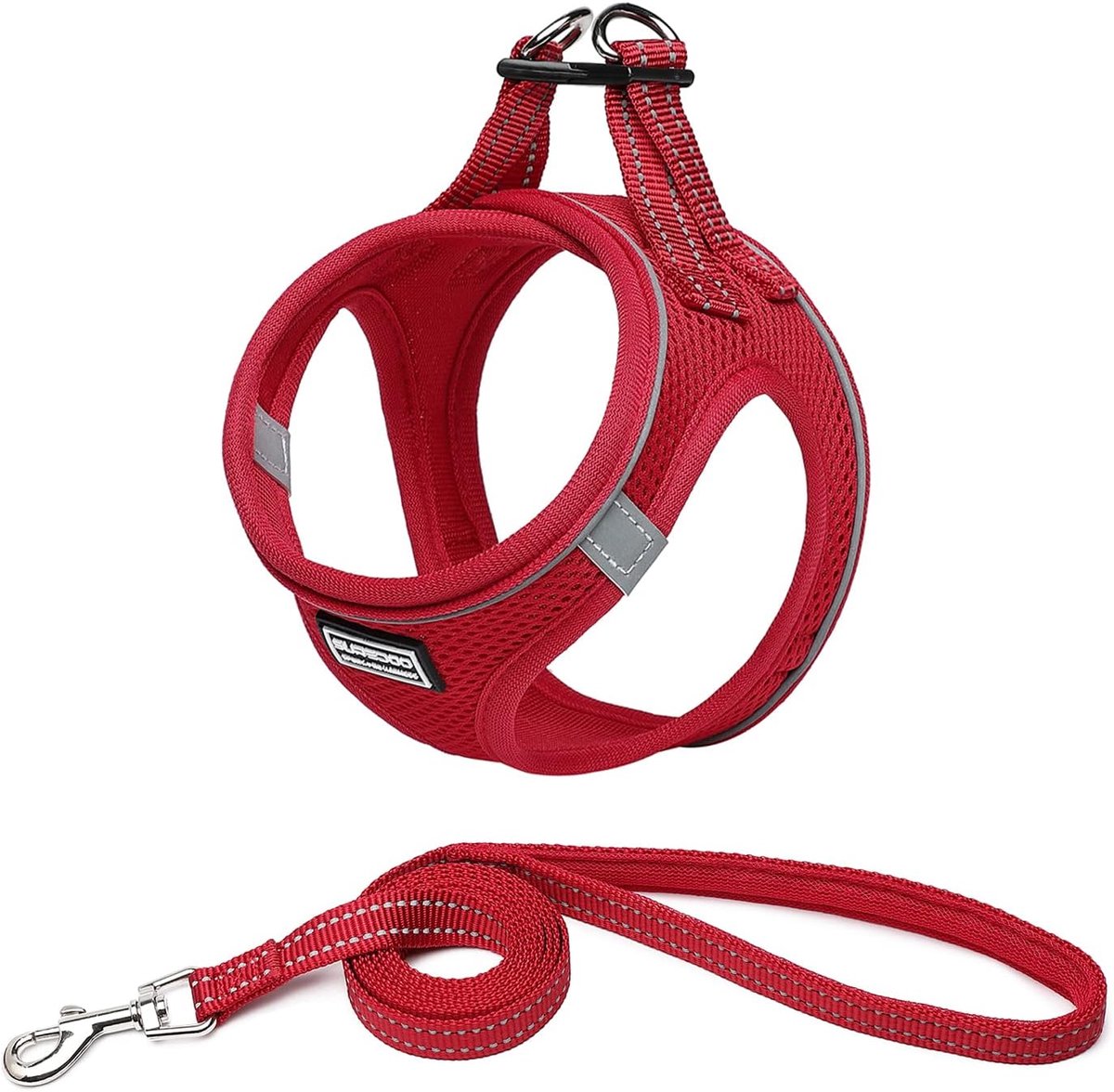 SnelShoppen - Dog Harness met Leash No-Pull Harnas Reflecterend Voor Kleine Honden, Katten en Puppies - Rood, XS - Comfortabel en Veilig