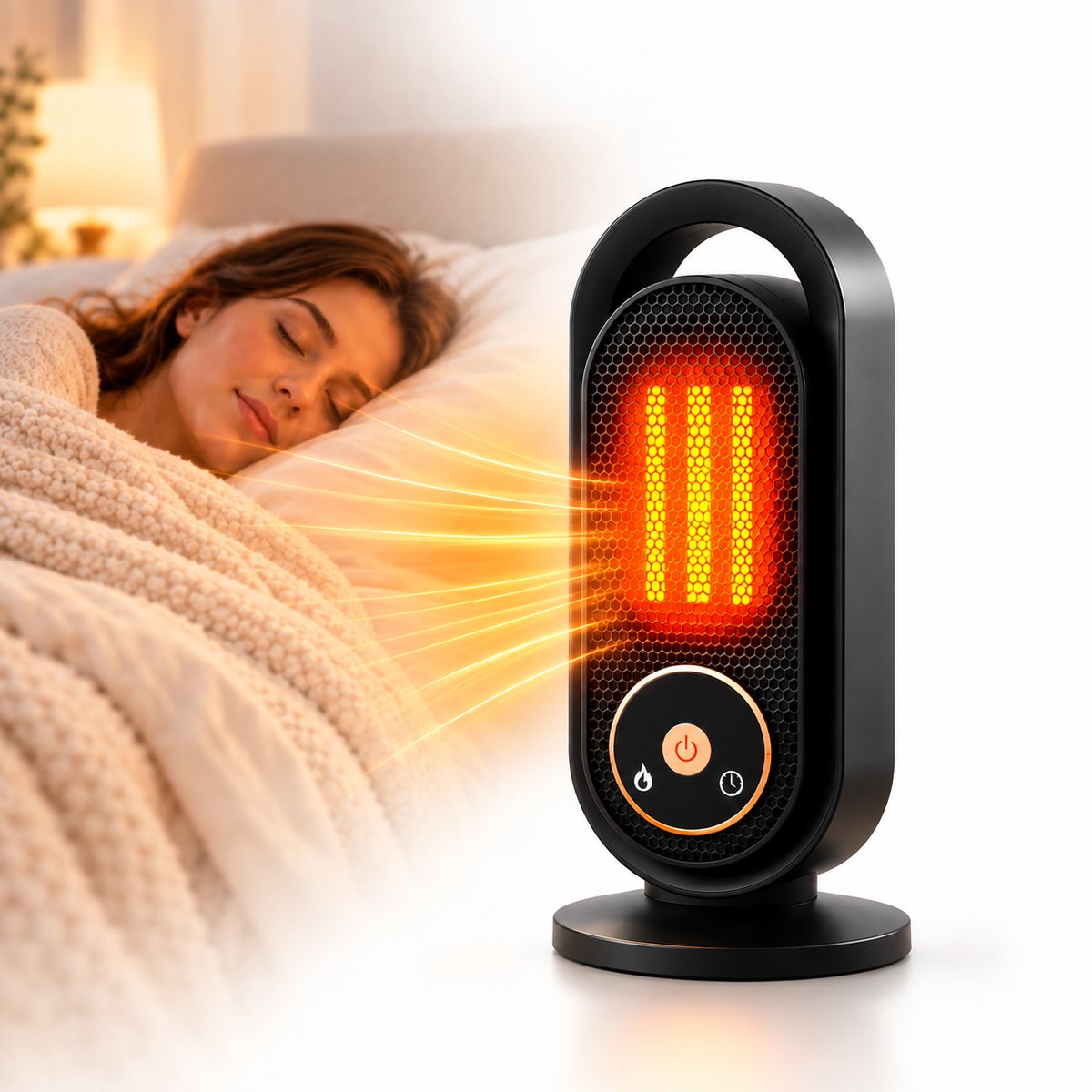 Lapamax Elektrische Kachel - PTC Ventilatorkachel met Snelle Opwarming-Keramische Kachel met 3 Warmtestanden - 7-voudige Beveiliging met Oververhittings- & Omvalbeveiliging-Stil ≤36 dB - 1/2/4/8 Uur Timer-Verwarming voor Slaapkamer en Kantoor -Zwart