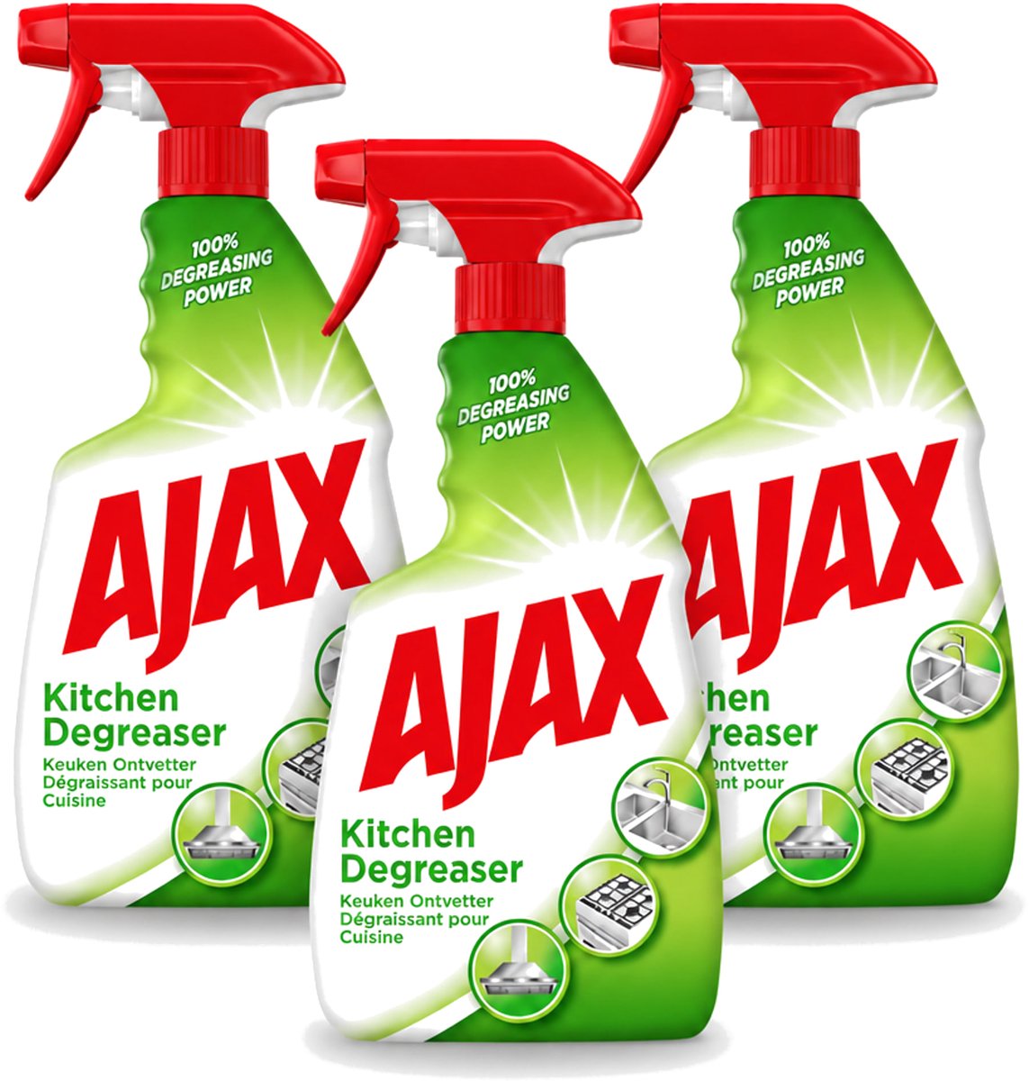 3 x Ajax - Keuken Ontvetter Spray - Verwijdert Hardnekkig Vet - 750 ml - Voordeelverpakking - 3 stuks