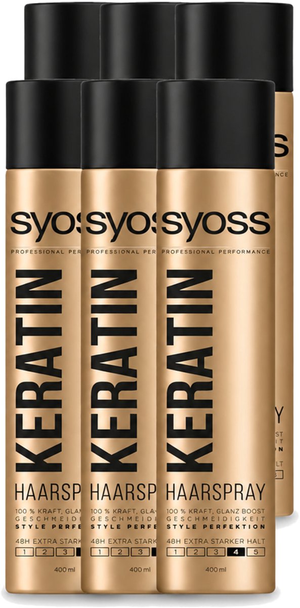 6 x Syoss – Haarspray – Keratin Hold 4 – 400 ml - Voordeelverpakking - 6 stuks