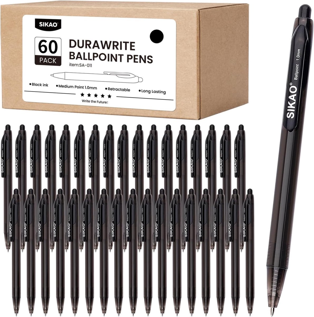 Black Ballpoint Pens 60 Pack Fine Point Smooth Writing No Smudge 0.7mm (Black Ink) - ShopVlot