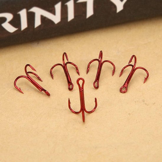 Vishaken, 100 stuks, rode drillhaken van koolstofstaal, treble vishaken met weerhaak, sterke scherpe visaccessoires - ShopVlot — afbeelding 2