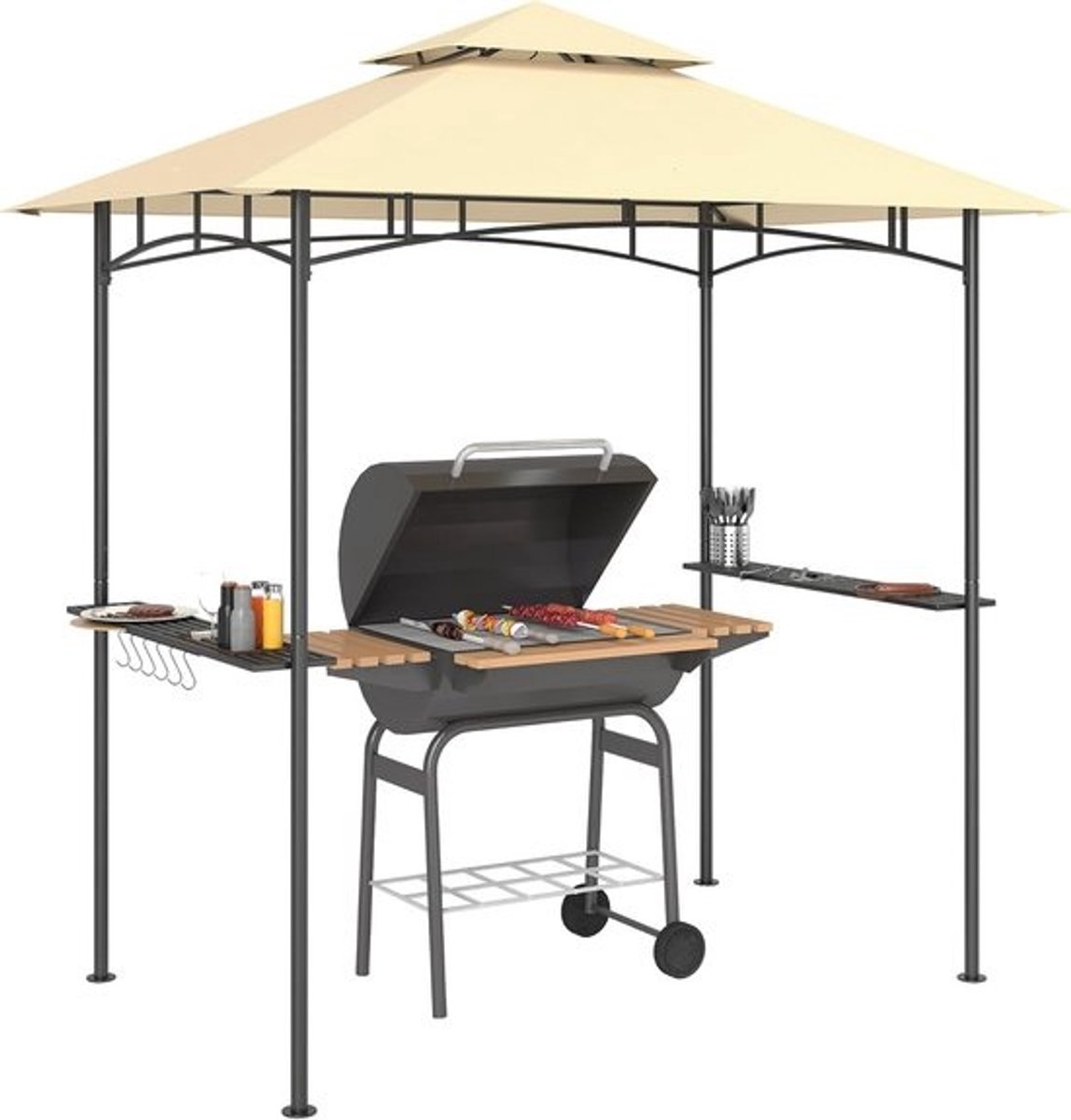 Grillpaviljoen met LED-verlichting en dubbellaagse luifel - waterafstotend en vlamvertragend - voor BBQ en tuinfeesten