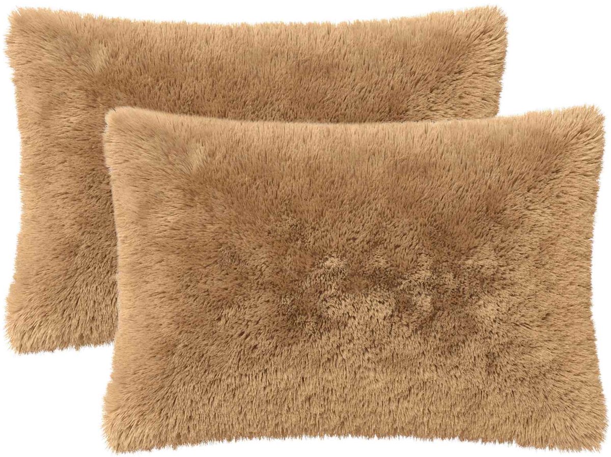 vidaXL Dekenkussen - 2 - st - HEERLEN - Taupe - 50 - x - 75 - cm - PV - Fleece