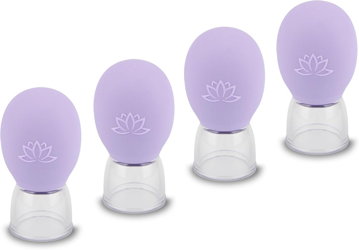 SnelShoppen - 4-delige siliconen schröpfglazen set, cupping set voor gezichtsmassage, vuurloze schröpfset met katoenen zakjes, lila, 125mm, voor schoo