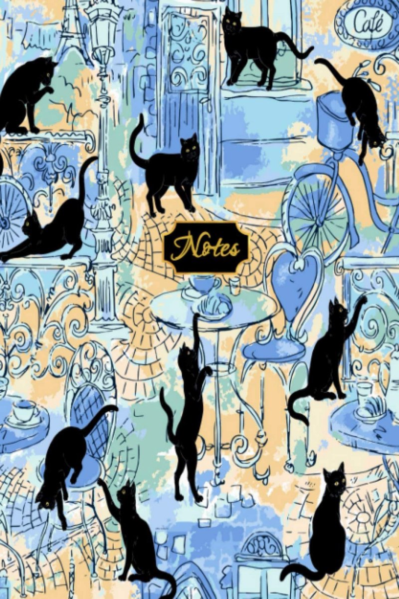Cats : Lined Notebook Journal :: Black Cats In Paris Cafe Theme Blue Book Cover - ShopVlot