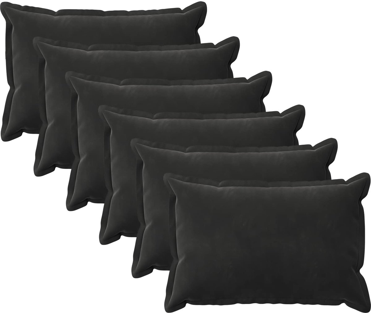 vidaXL Dekenkussen - 6 - st - HOUTEN - Zwart - 30 - x - 50 - cm - fluweel 30 x 50 cm