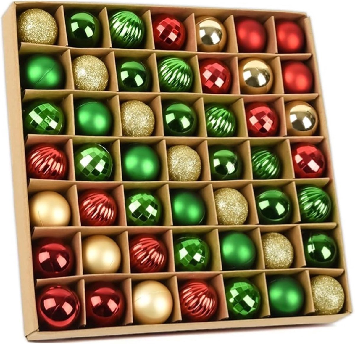 Mini Kerstballen Set van 49 Stuks in Rood, Groen en Goud - 3cm Shatterproof Decoratie voor de Kerstboom met Hanghaken en Ornamenten
