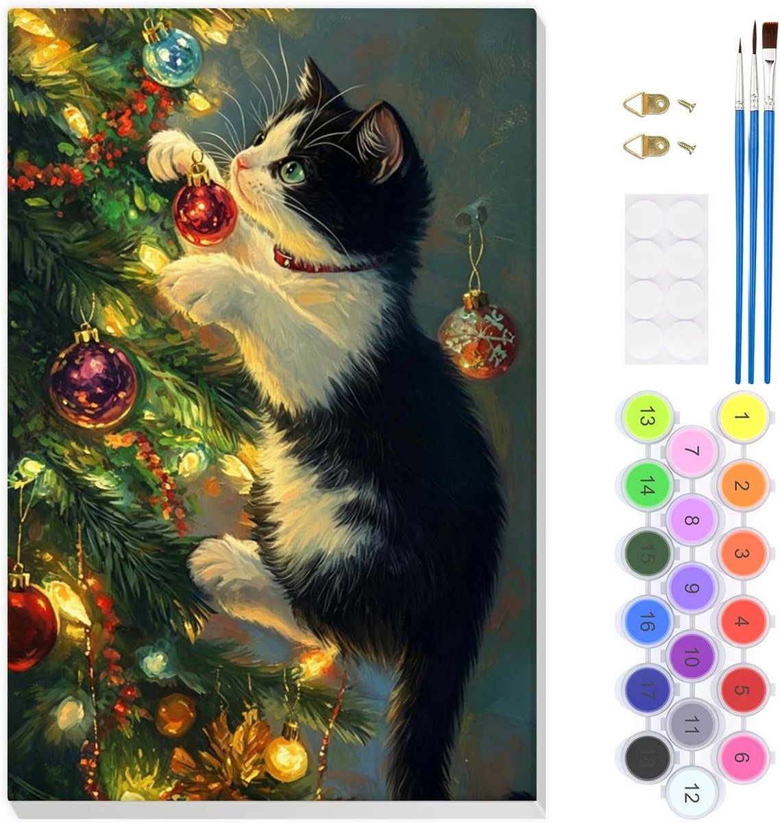 EOBROMD Kat schilderen op nummer voor volwassenen, kerstboom, schilderen op nummer met frame, Kerstmis, acrylcanvas - ShopVlot