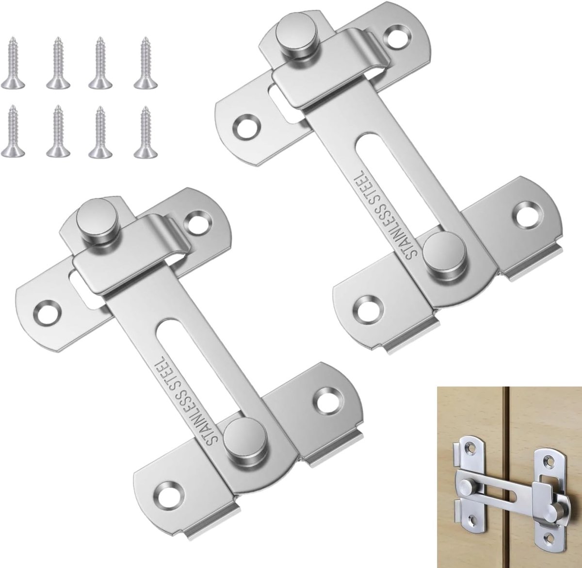 2 Pcs Door Latches, Stainless Steel Door Latch Window Gate Sliding Lock Door Fittings Bolt Lock Flip Slide Latch - ShopVlot