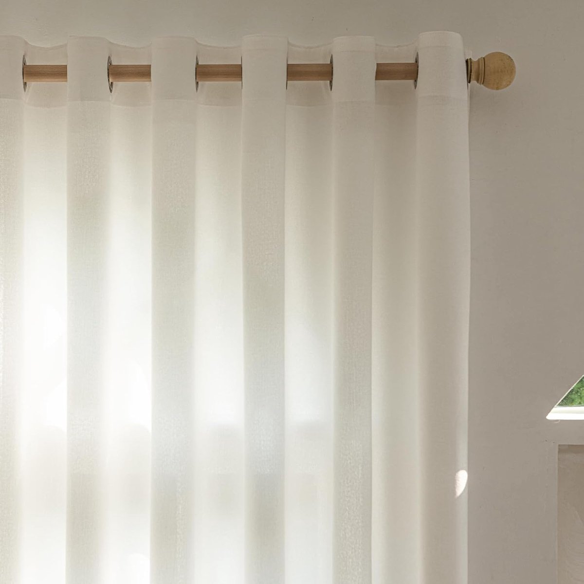 Transparant, linnen, met ogen, 140 x 175 cm, wit, 2 stuks | 230 g/m² dikke stof, natuurlijke linnenlook, filtert daglicht en beschermt de privacy