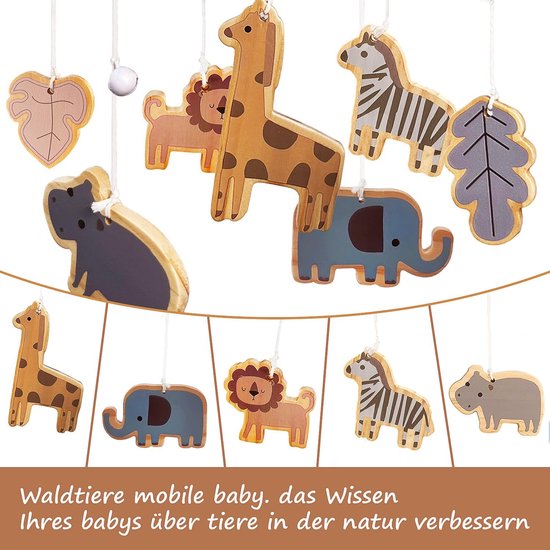 Mobiele Bosdieren, Houten Baby Mobiel Babybed Speelgoed Met Wollen Bol Giraffe Leeuw Olifant, Windspel Voor Kinderkamer Decoratie, Cadeau Voor Pasgeborenen — afbeelding 2
