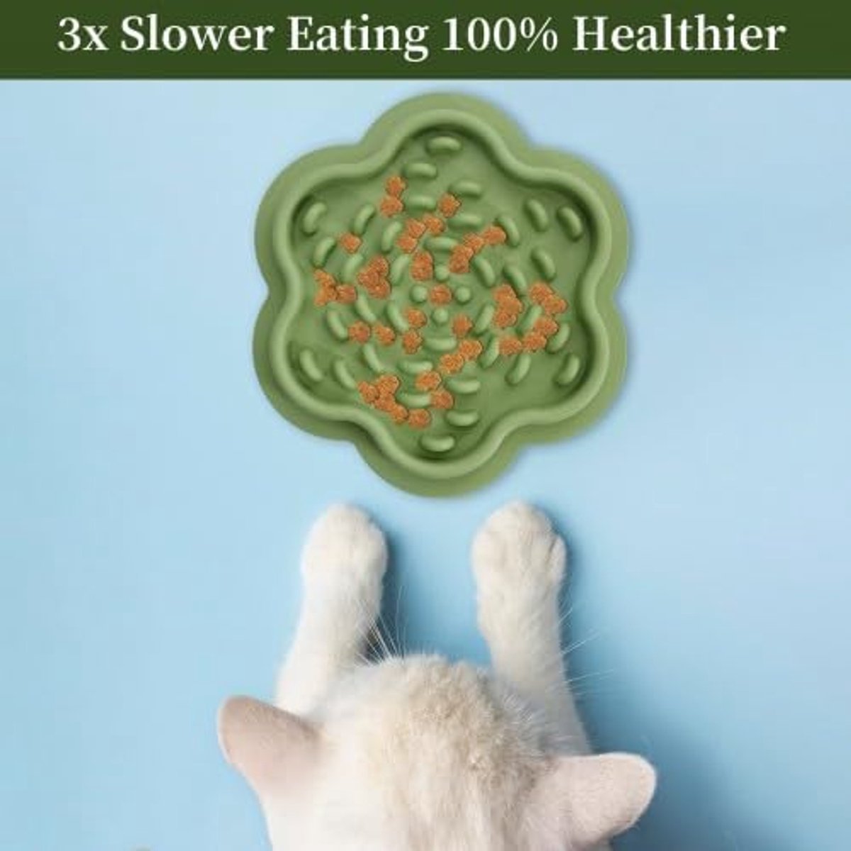 Hond en anti-schrokbak kat, likmat kat van siliconen, antislip slow feeder bak voor honden en katten, gezond eten, lichtgroen