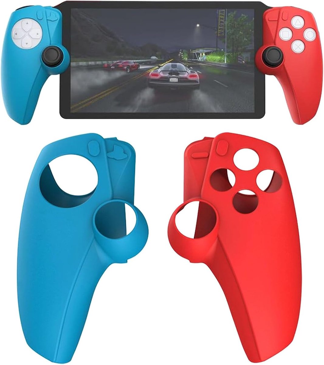 Siliconen Cover Split Beschermende Hoes Controller Skin voor Sony PS5 Playstation Portal Handheld Game Console Zachte Rubberen Hoesje (Rood+Blauw)