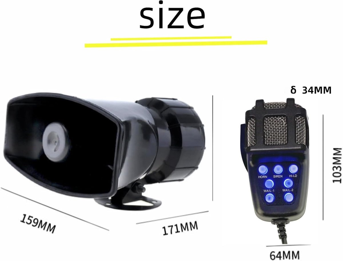 Alarmhoorn sirene hoorn blauw licht knop licht 130db auto claxon luchthoorn hooter noodgeluid versterker auto sirene met microfoon PA luidsprekersysteem 7 tonen autoclaxon voor 12V
