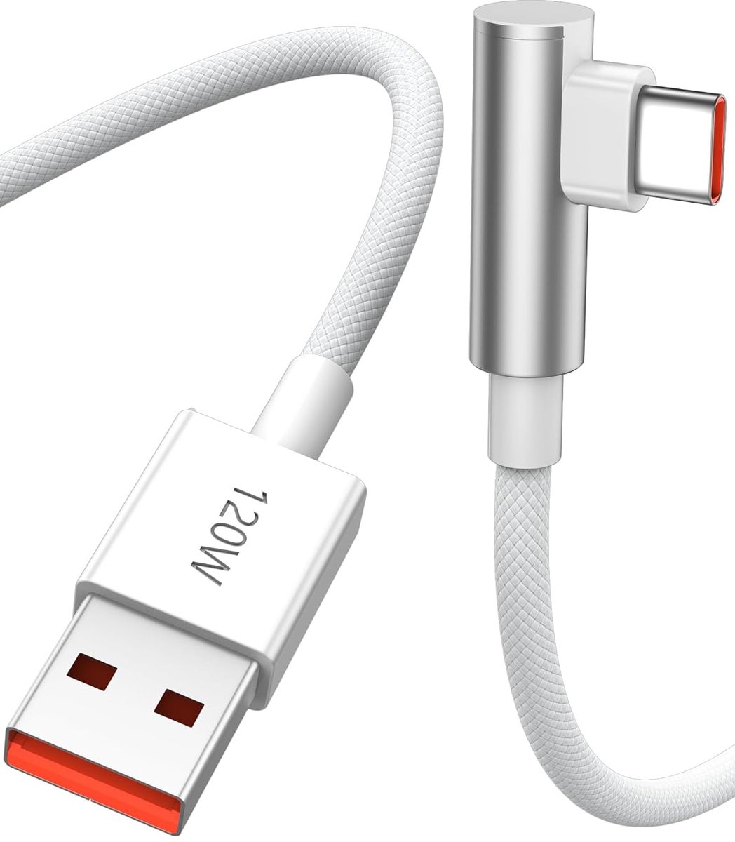 1 m gevlochten USB C-kabel snel opladen voor Redmi Note 15/14/13/12/11/10 Pro 6A 120W USB A naar type C haakse kabel - ShopVlot