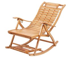 RM Store® - Duurzame houten bamboe schommelstoel - Verstelbare loungestoel - 5 standen - Opvouwbare tuinstoel - Arm- en voetensteun - Max. 200KG - Khaki