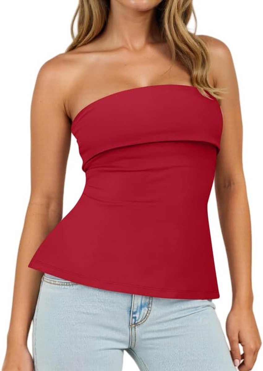 Buistop voor dames, zomer, mouwloos, bandeau-top, elastisch, slim fit, strapless blouse, rugvrij, Y2k outfits, non-slip schoudervrij bovendeel met dubbellaagse bust, sexy zijsplit
